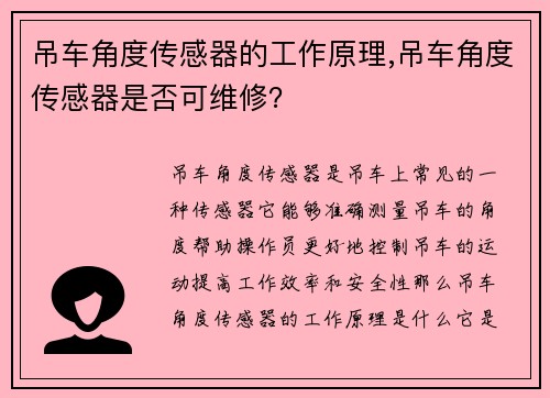 吊车角度传感器的工作原理,吊车角度传感器是否可维修？