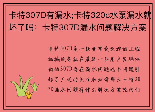 卡特307D有漏水;卡特320c水泵漏水就坏了吗：卡特307D漏水问题解决方案