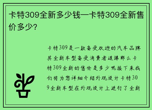 卡特309全新多少钱—卡特309全新售价多少？