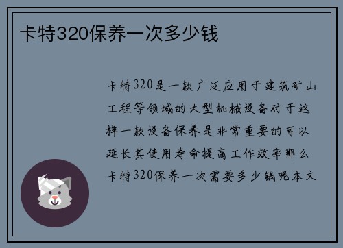 卡特320保养一次多少钱