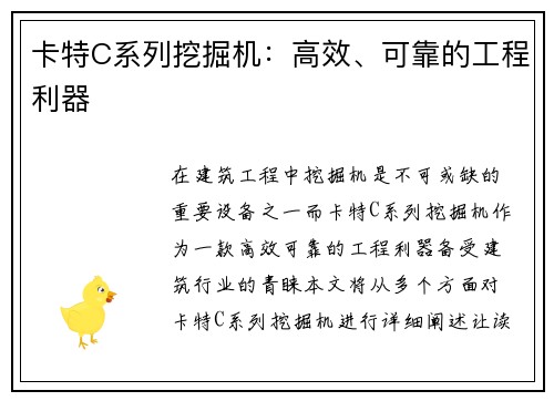 卡特C系列挖掘机：高效、可靠的工程利器