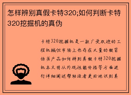 怎样辨别真假卡特320;如何判断卡特320挖掘机的真伪